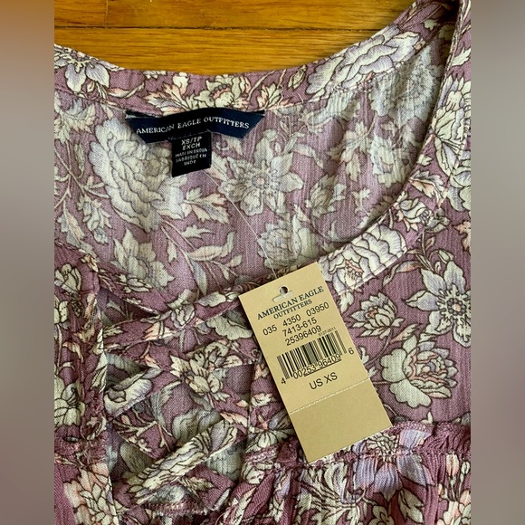 American Eagle Outfitters Floral Peasant Pinkish Hue Lace-up Neckline Top (NWT) - Picture 15 of 16